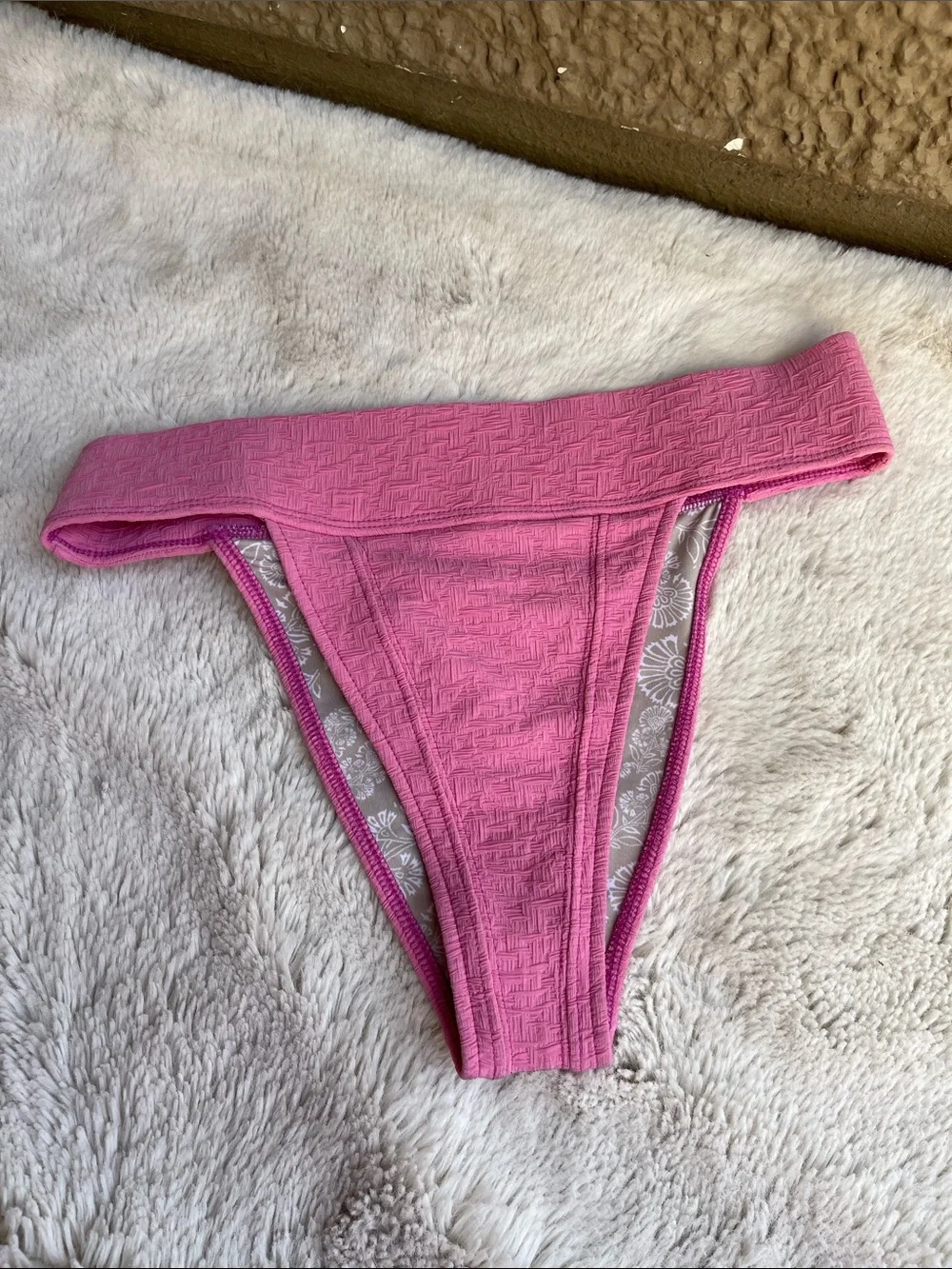 Free People Beach DylanTextured Pink High-Cut Bikini Bottom in Pink Size L